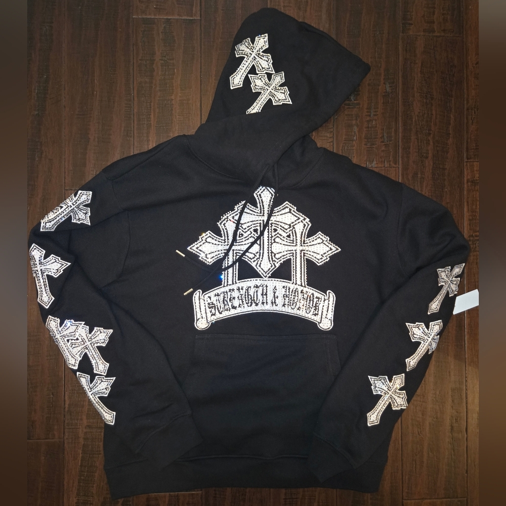 AHP Black Graphic Rhinestone Hoodie Sz XL